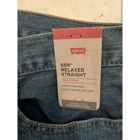 Levis 559 Mens Jeans 36x36 Blue Relaxed Straight Medium Wash Zip Five Pocket NEW - Picture 2 of 9